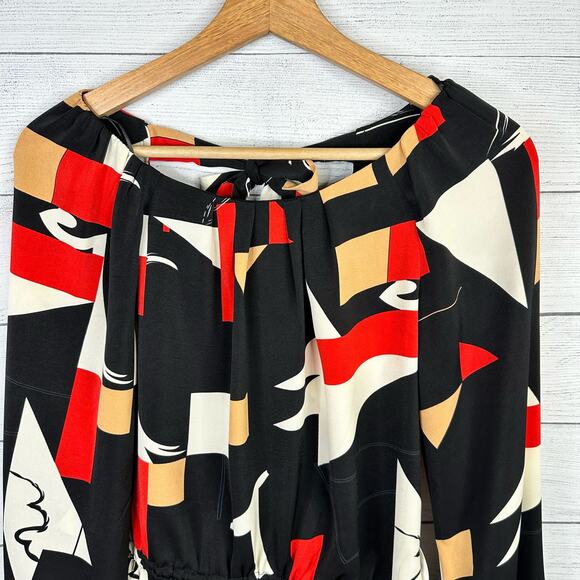 Milk and Honey Womens size Small Abstract Print Red Black Blouse 34164T NEW - Picture 3 of 11
